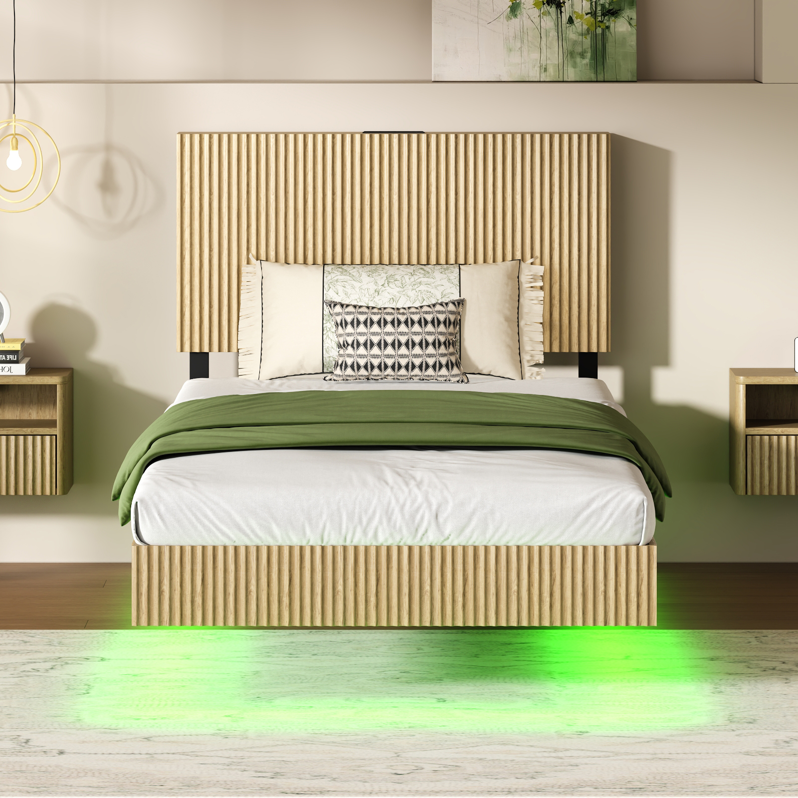 Modern Floating Bed With Recessed Detailing & Headboard, Fitted LED Ambient — image 5
