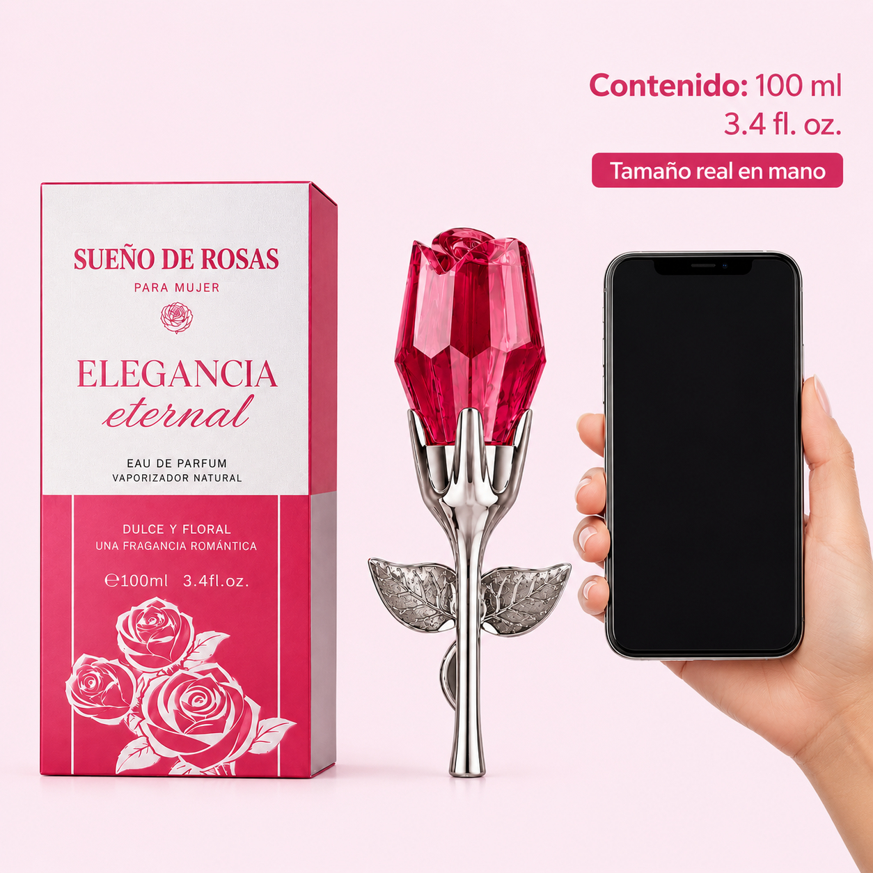 Perfume Para Mujer 100ml Eau De Parfum En Spray Fragancia Femenina Aroma Floral Dulce Y Romántico Botella En Forma De Rosa Roja Con Tallo Y Hojas Plateadas Atomizador Self-pickup only