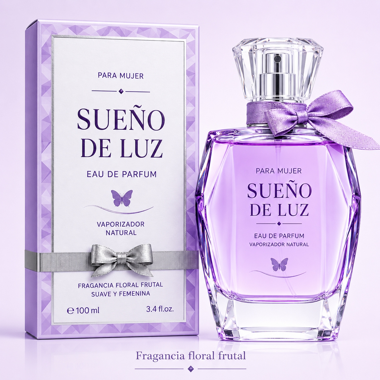 Women's Perfume 100ml Perfume Spray Women's Perfume Perfume Women's Perfume Fruit Flower Fragrance Soft Sweet Transparent Bottle With Purple Liquid Lavender Ribbon Bow And Face Cover Atomizer