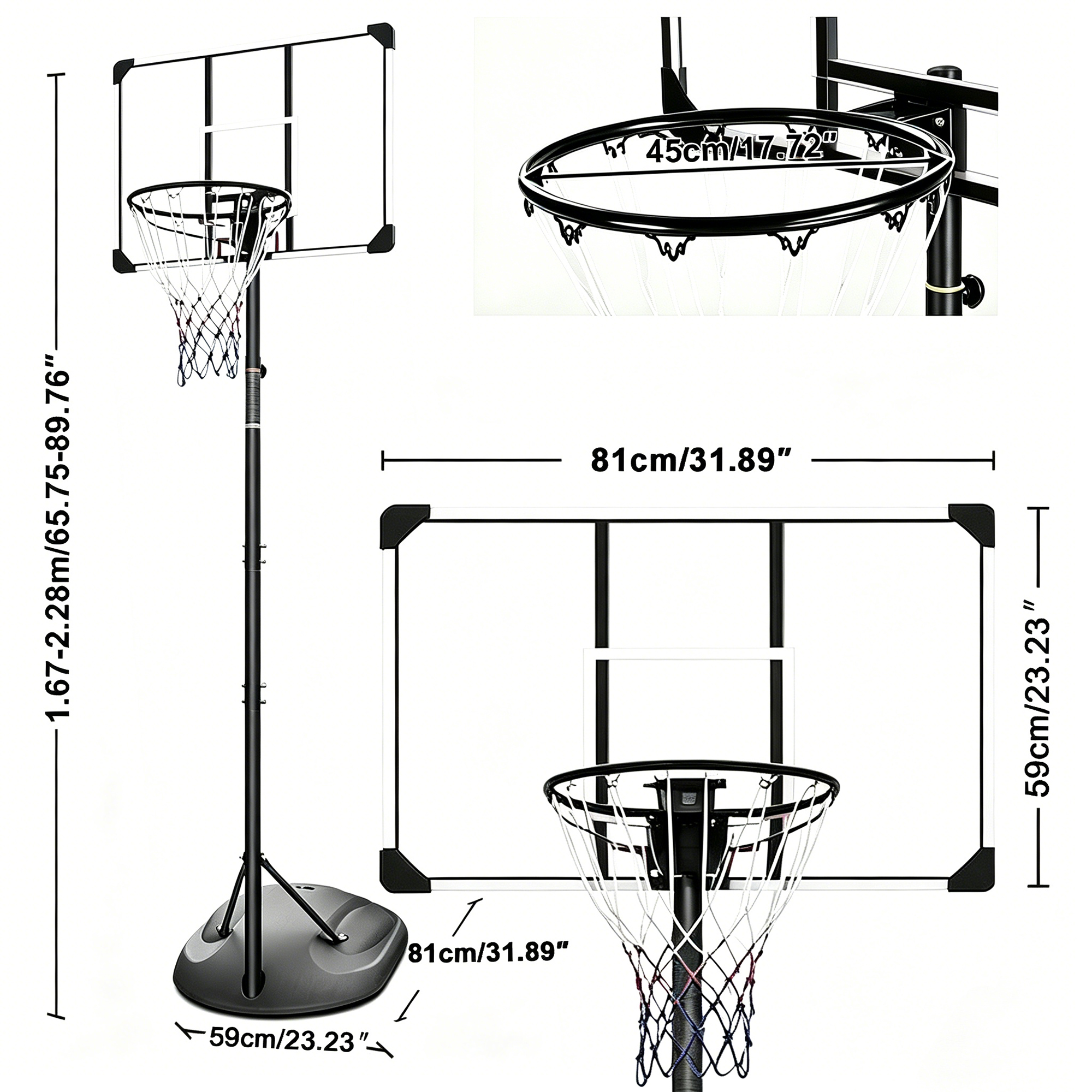 Portable Basketball Hoop Stand, Height Adjustable 1.67-2.28m Sturdy Base — image 5