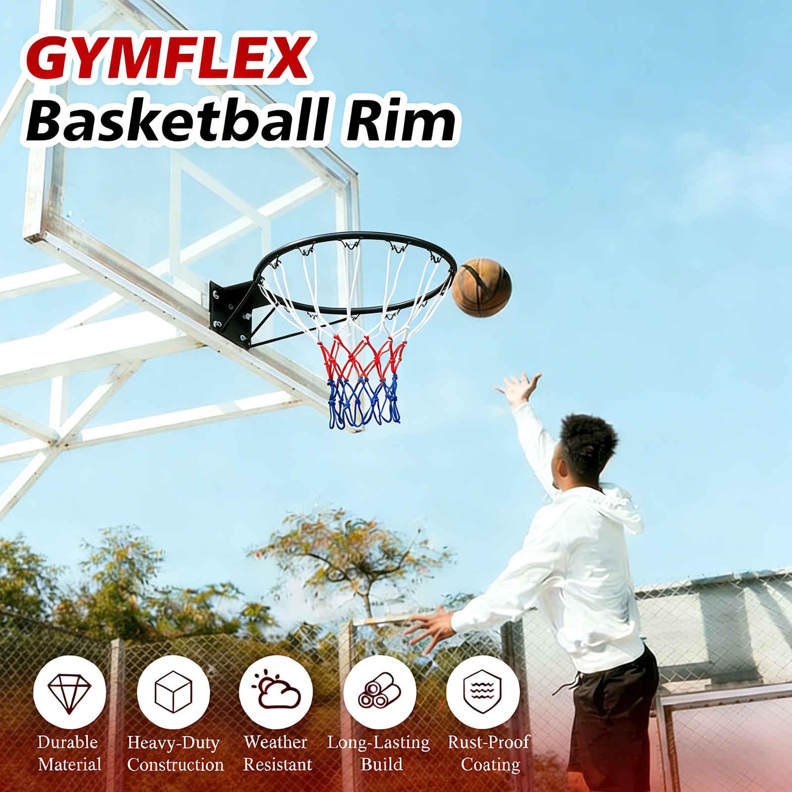 Basketball Hoop Wall Mounted, Heavy-Duty Reinforced Rim For Outdoor Indoor — image 5