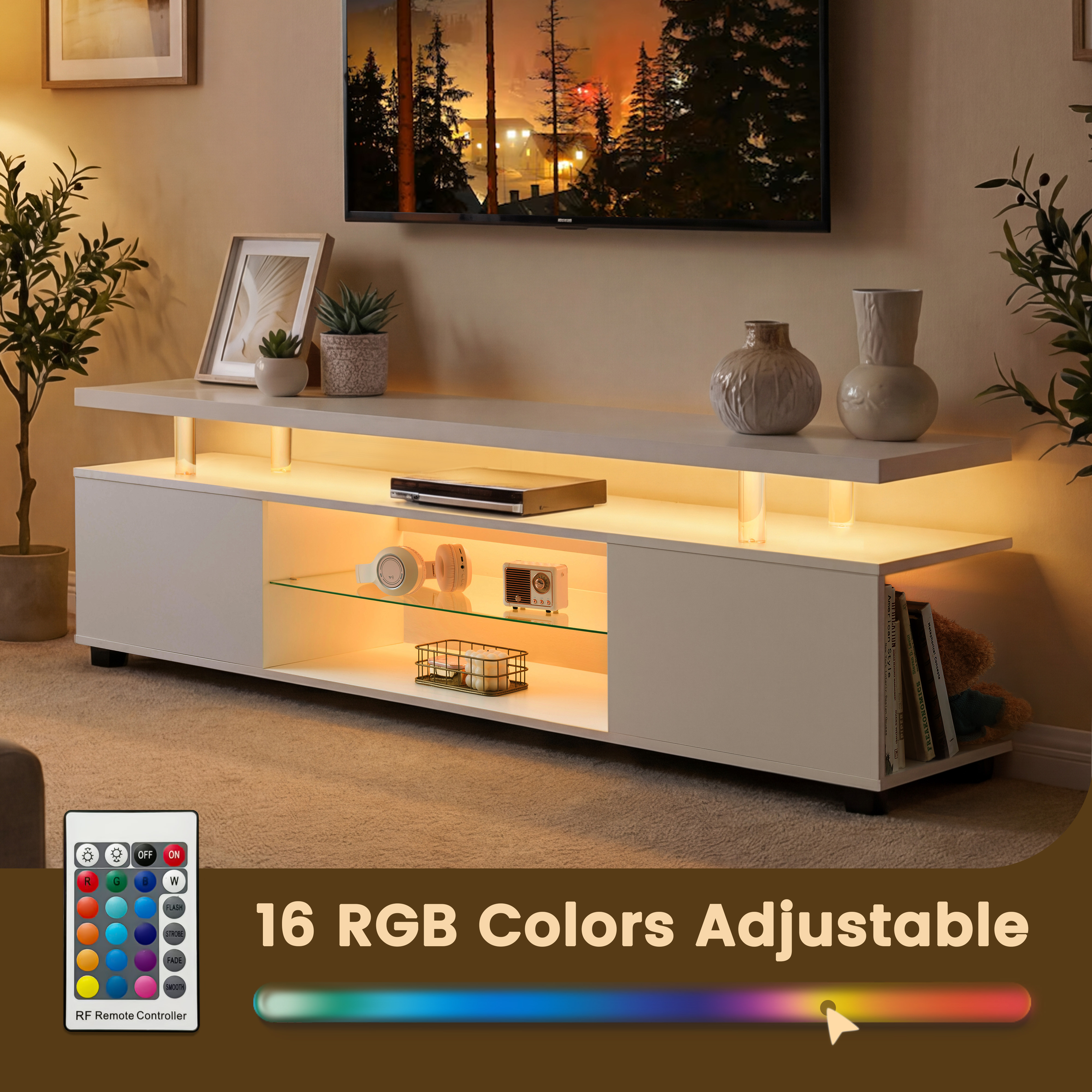 TV Stand For 60 Inch TV LED Gaming Entertainment Center Media Storage Console Table With Large Side Cabinet For Living Room White 5