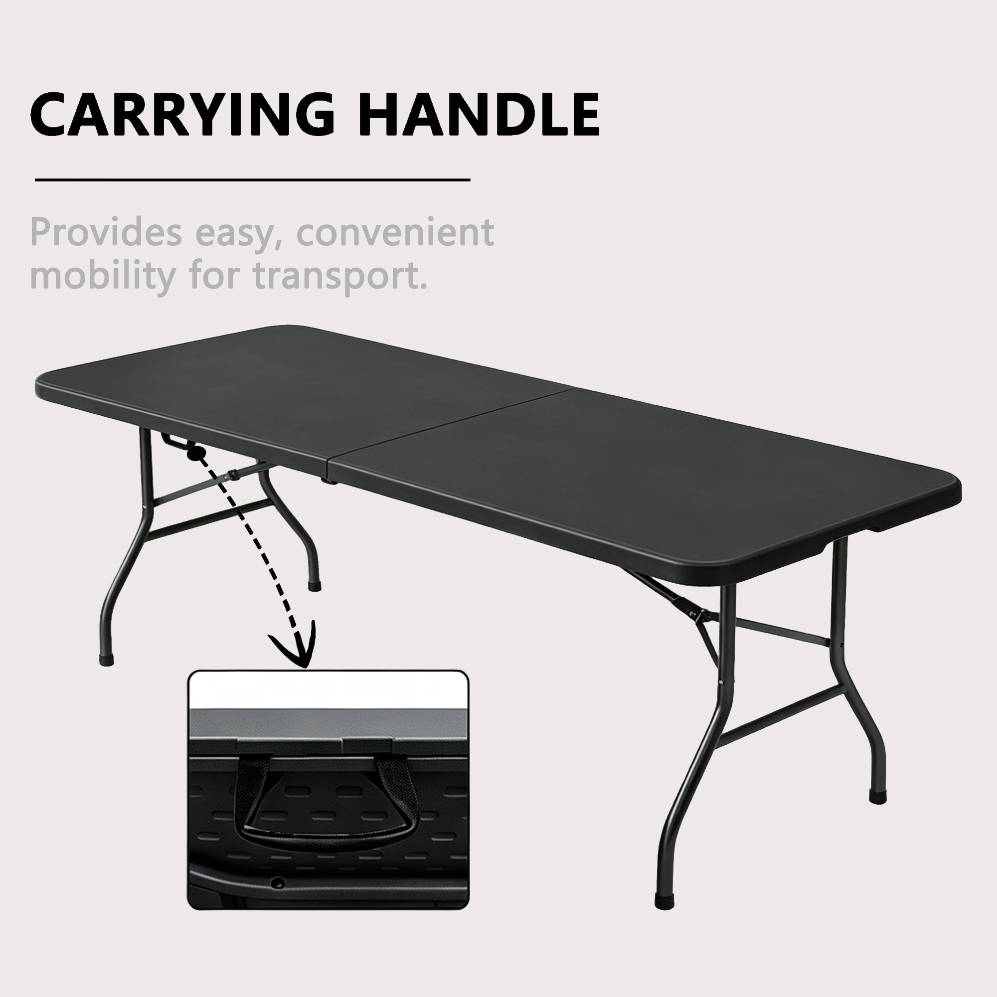6ft Folding Table, Heavy Duty Plastic Table With Carry