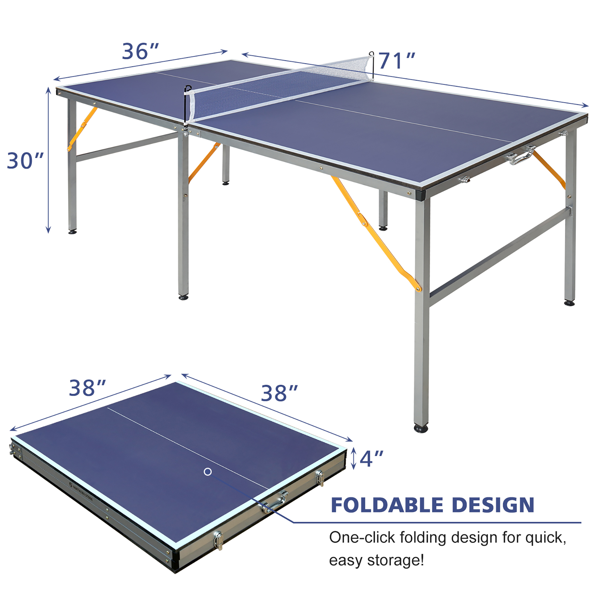Table Tennis Foldable Movable Ping Pong Indoor Outdoor Regulation Size, Single — image 2