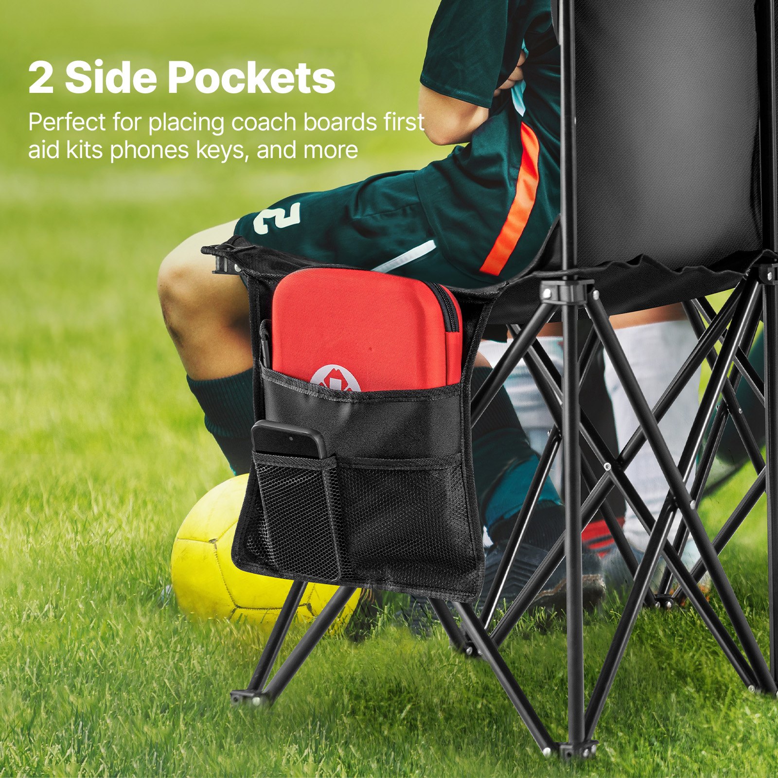 Silla Plegable De 6 Plazas,Asiento De Banco Plegable Con Bolsillos Laterales,Bolsa De Transporte,Parasol,Banco Para Gradas Con Respaldo Para Camping Negro (sin Toldo)