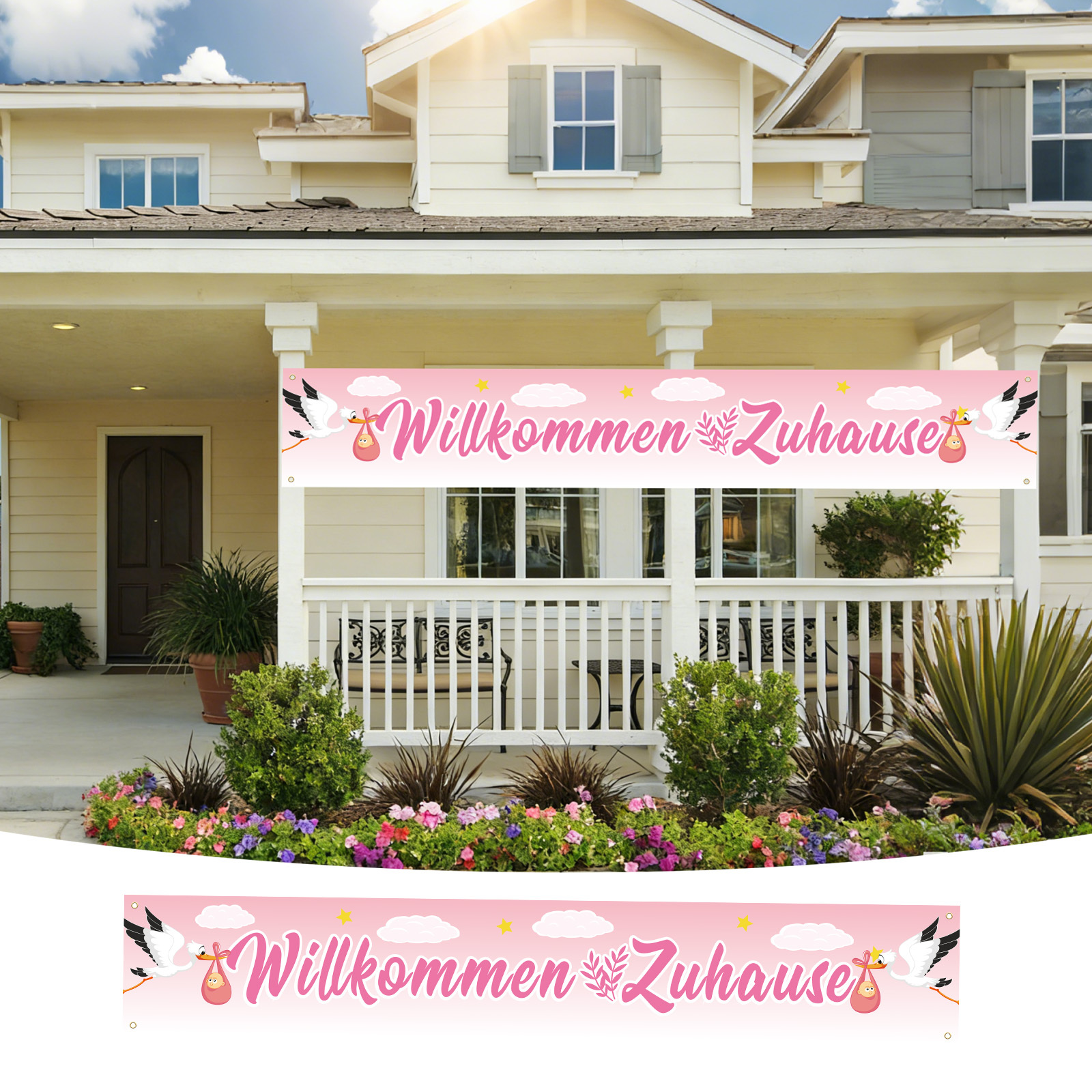 “Welcome Home” Banner In Pink - Festive Decorative Element For Parties & Celebrations - Party Supplies Set