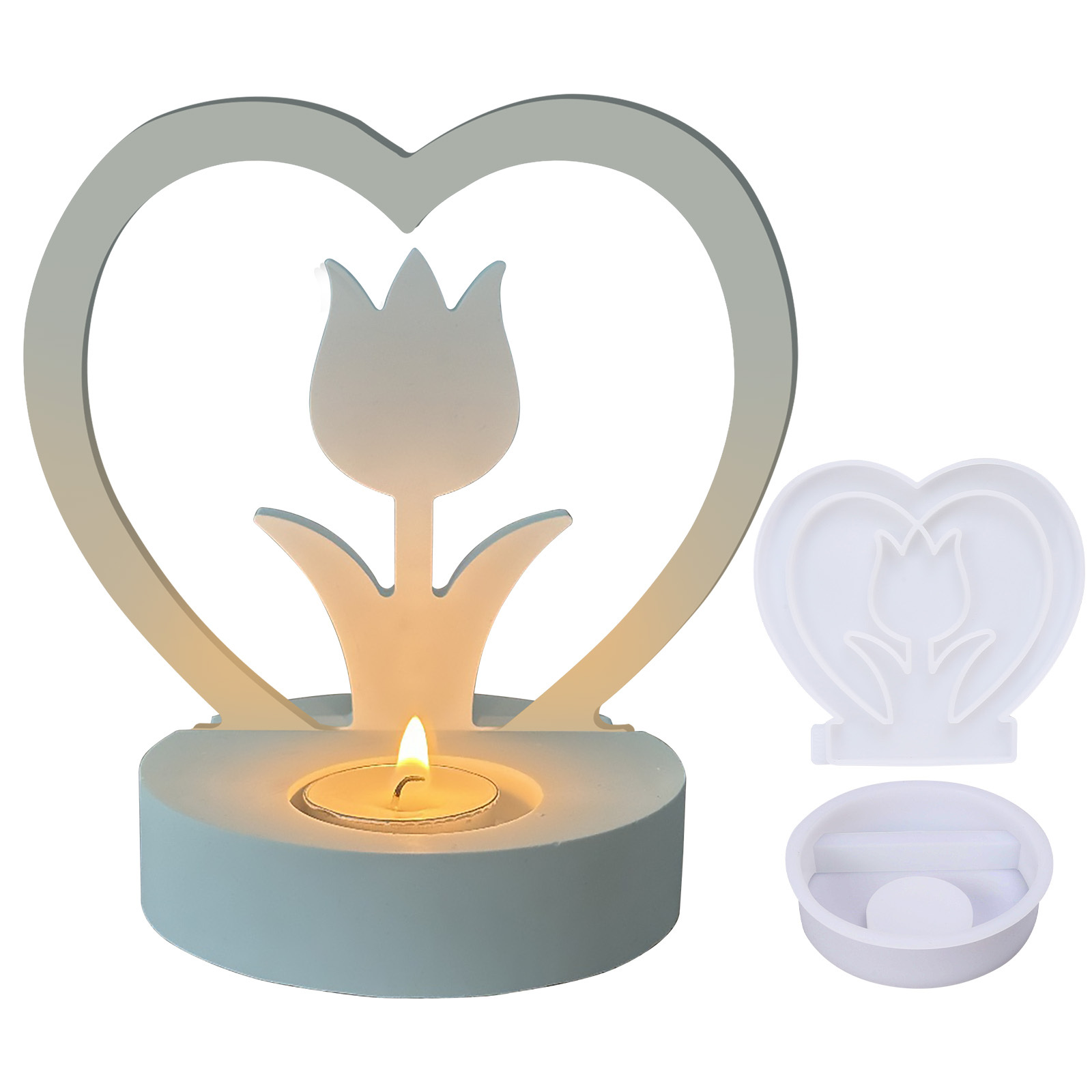 Heart-Shaped Candle Holder With Tulip Design – Romantic 2-Piece Set For Festive Decorations