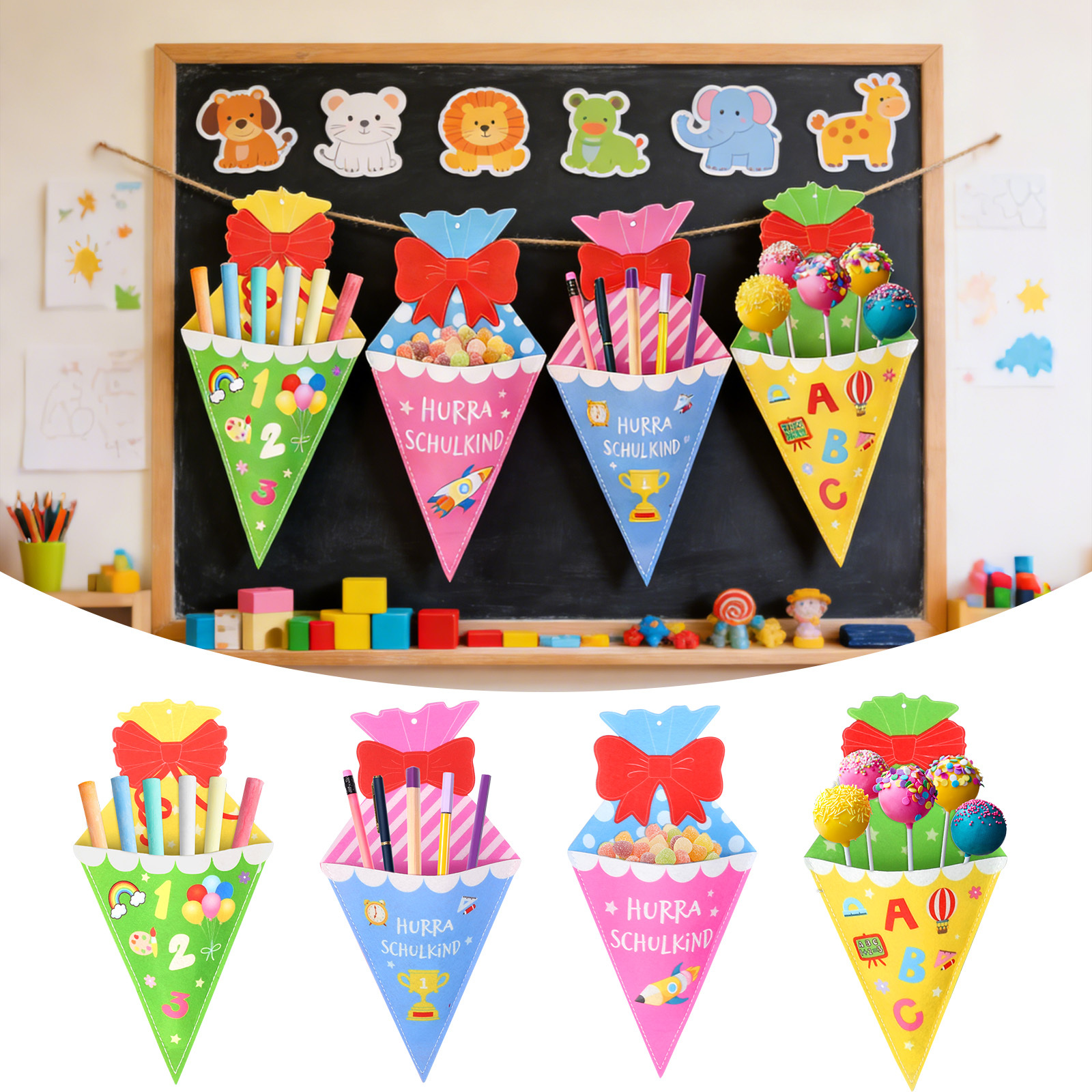 First-Day-of-School Gift Bag Set—Set Of 4 Decorative Felt Bags For This Special Day