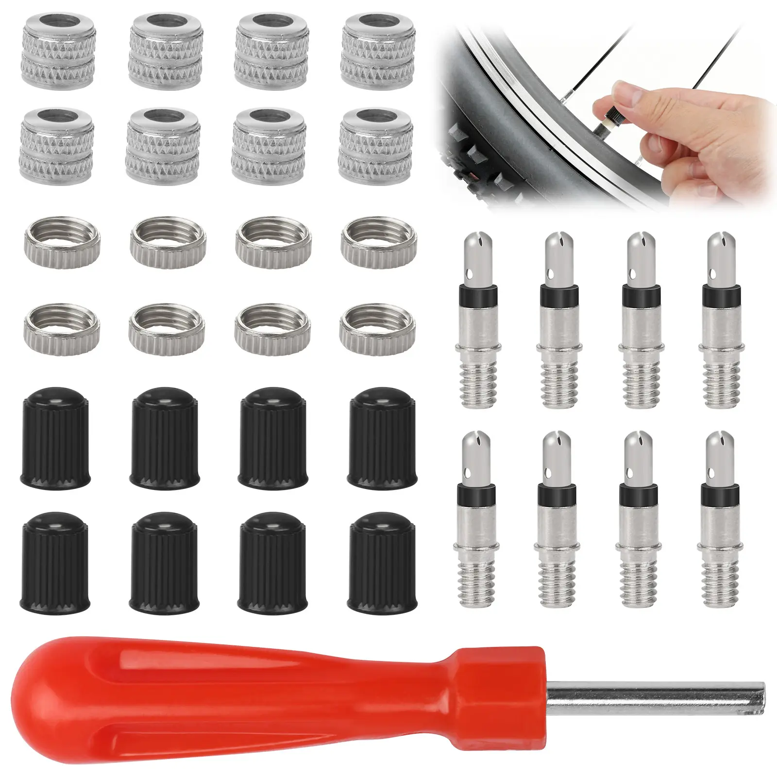 French Bicycle Valve Set - 8 Black