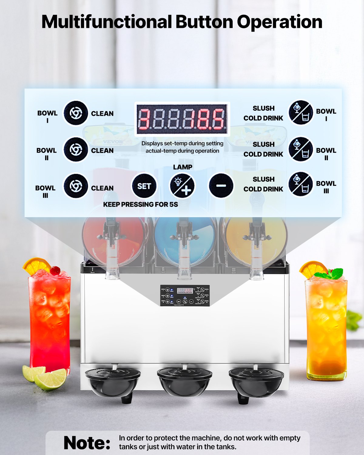 - Máquina Comercial Para Hacer Granizados Con Triple Tanque De 15 L X 3 Pulgadas De Acero Inoxidable Para Preparar 180 Tazas De Margaritas Batidos Y Granizados Ideal Para Fiestas En Casa Restaurantes
