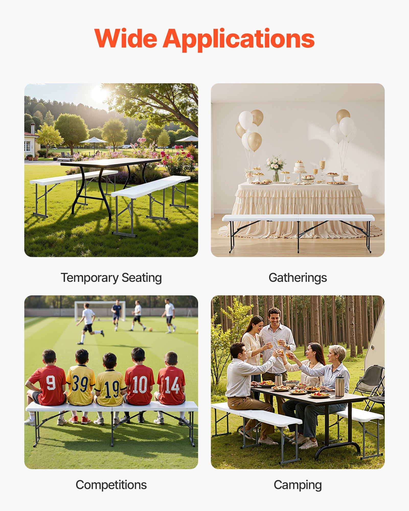 Banco Plegable De Plástico ,portátil De 1,8 M Para Interior/exterior,picnic,fiesta,patio,camping,comedor,asiento Plegable De HDPE Liso Para Jardín,fútbol,actividades Multiusos,1 Paquete,blanco