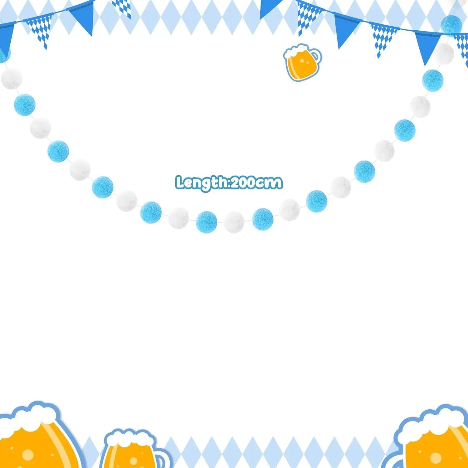 3-Piece Garland Decoration, Oktoberfest Pom-Pom Bavarian Hanging