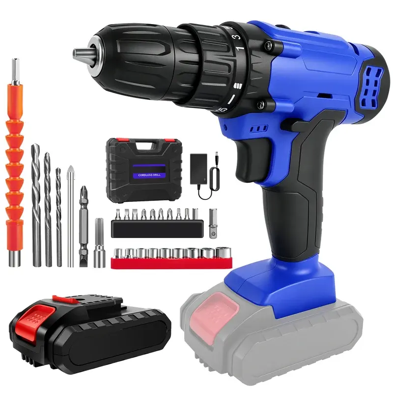 21V Cordless Drill, Electric Screwdriver Tool Kit