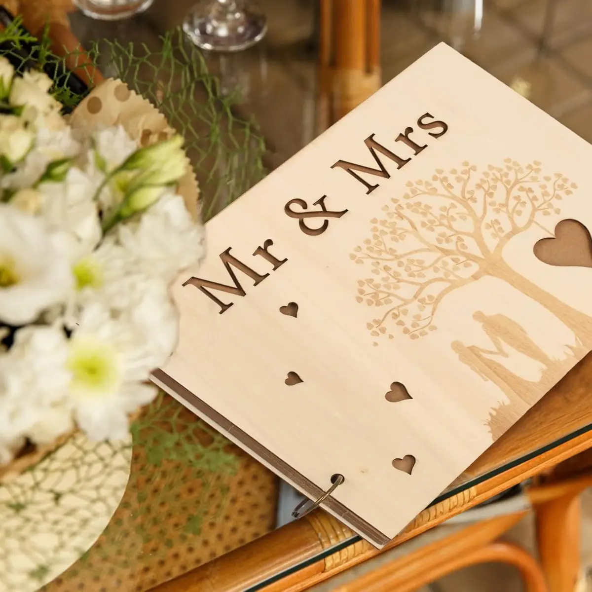 Unique Wooden Wedding Guest Book – Engraved