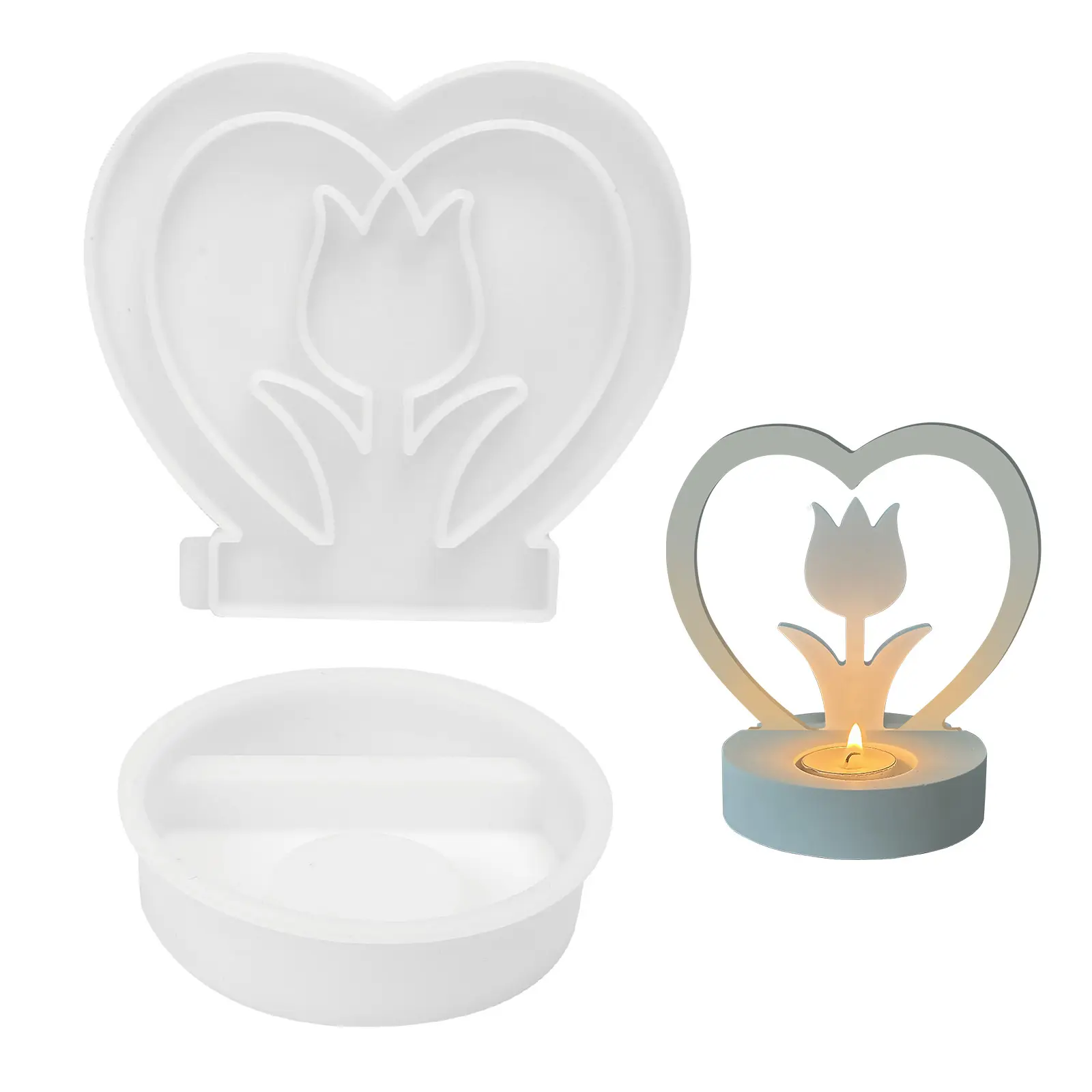 Heart-Shaped Candle Holder – 2-Piece Mold Set