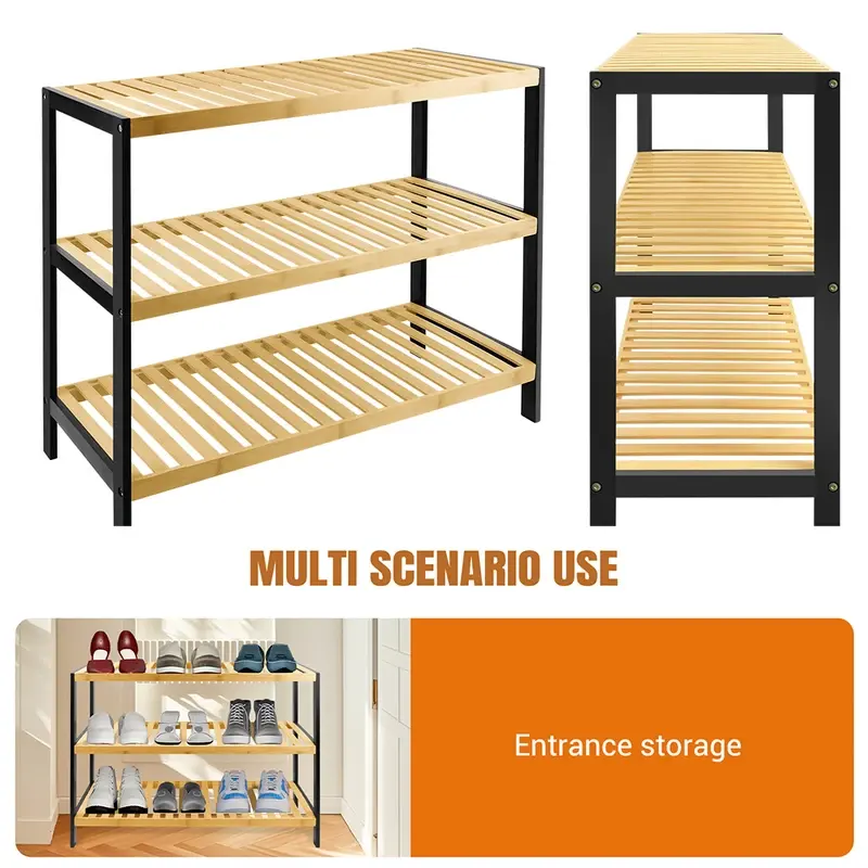 3 Tier Natural Bamboo Shoe Rack, Easy