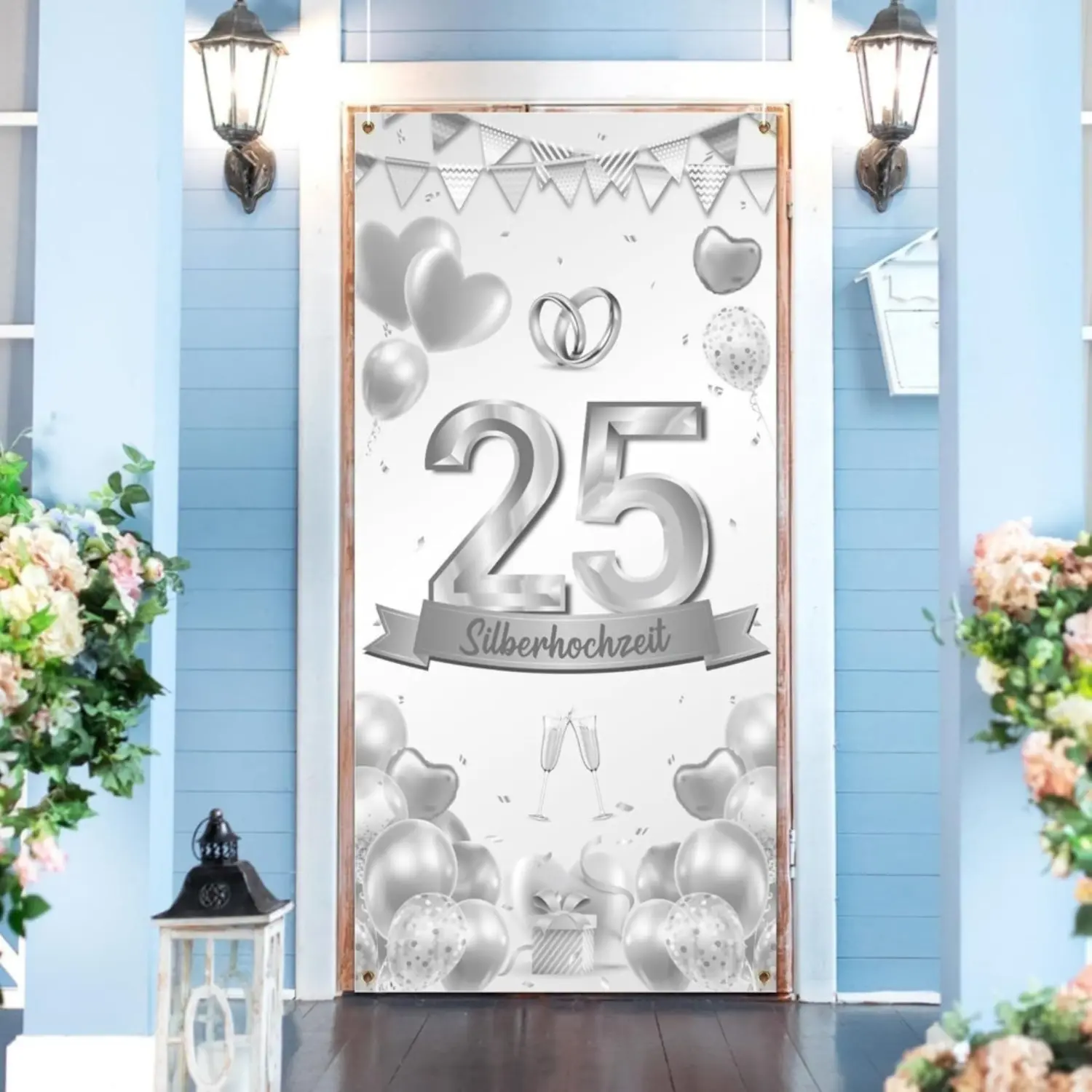 Silver Wedding Anniversary Decorative Banner, 90x180cm, 25