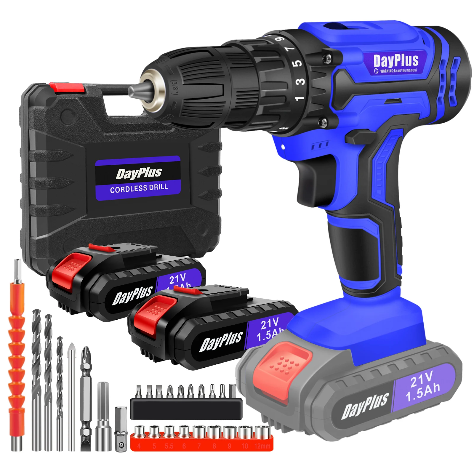 21V Cordless Drill, Electric Screwdriver Tool Kit with 25 Plus 1 Torque Settings, 2 Variable Speeds, 29PCS Accessories, LED Work Light