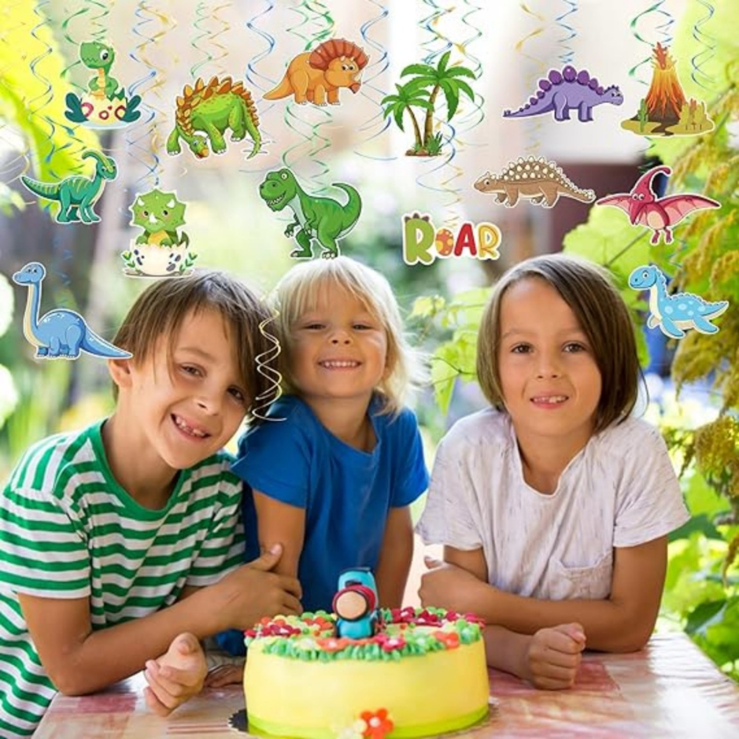 30-Piece Dinosaur Spiral Garland, Children's Birthday Party, Ceiling Hanging, Dinosaur Kids' Party, Hanging Decoration, Jurassic Jungle Party Decorations