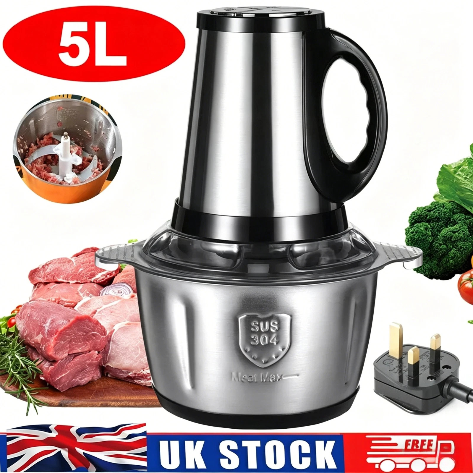 2 In 1 Maker Food Processor CrusherJuicer Blender Fruit Grinder Smoothie 5L UK
