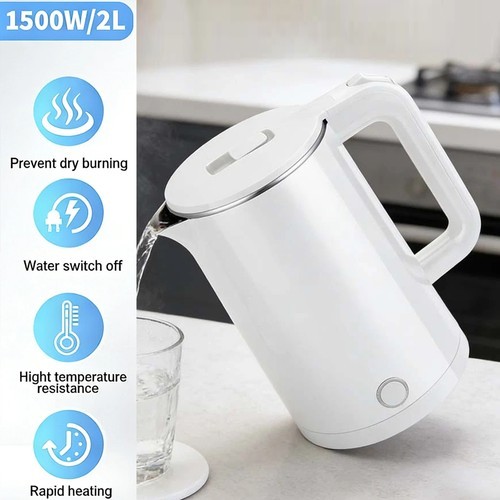 2L Electric Kettle 1500W Stainless Steel Cordless Jug Overheat Protection UK