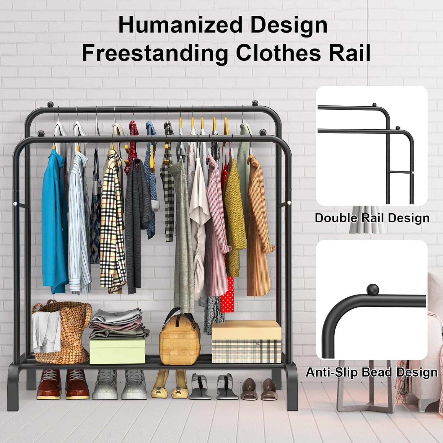 Heavy Duty Double Clothes Rail Hanging Rack Garment Display Stand Shoes Storage — image 2