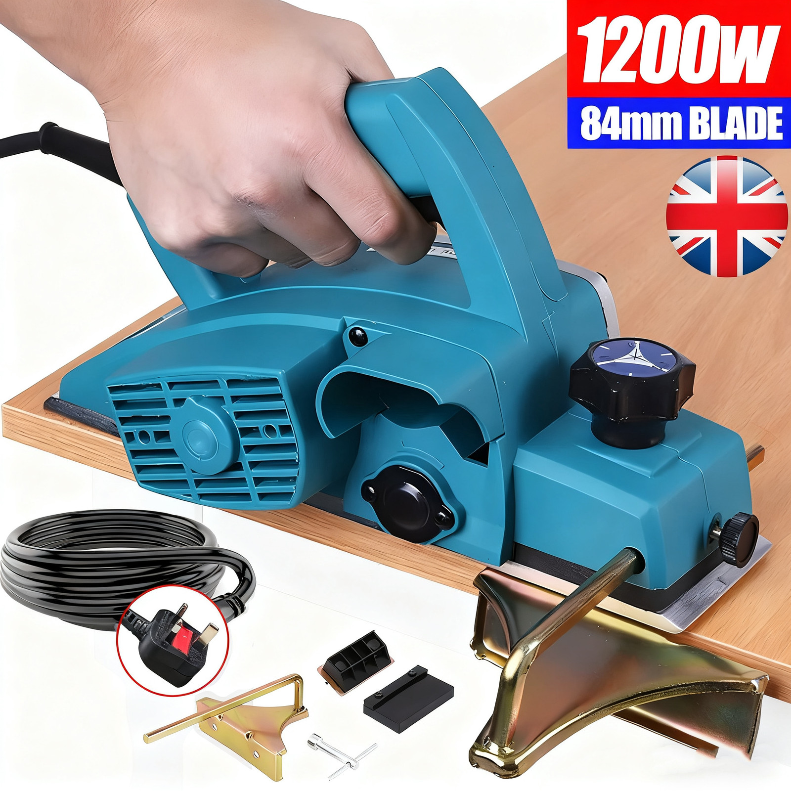 1200W Electric Wood Planer Corded Plane Handheld Woodworking Tool 3-1-4in — image 4
