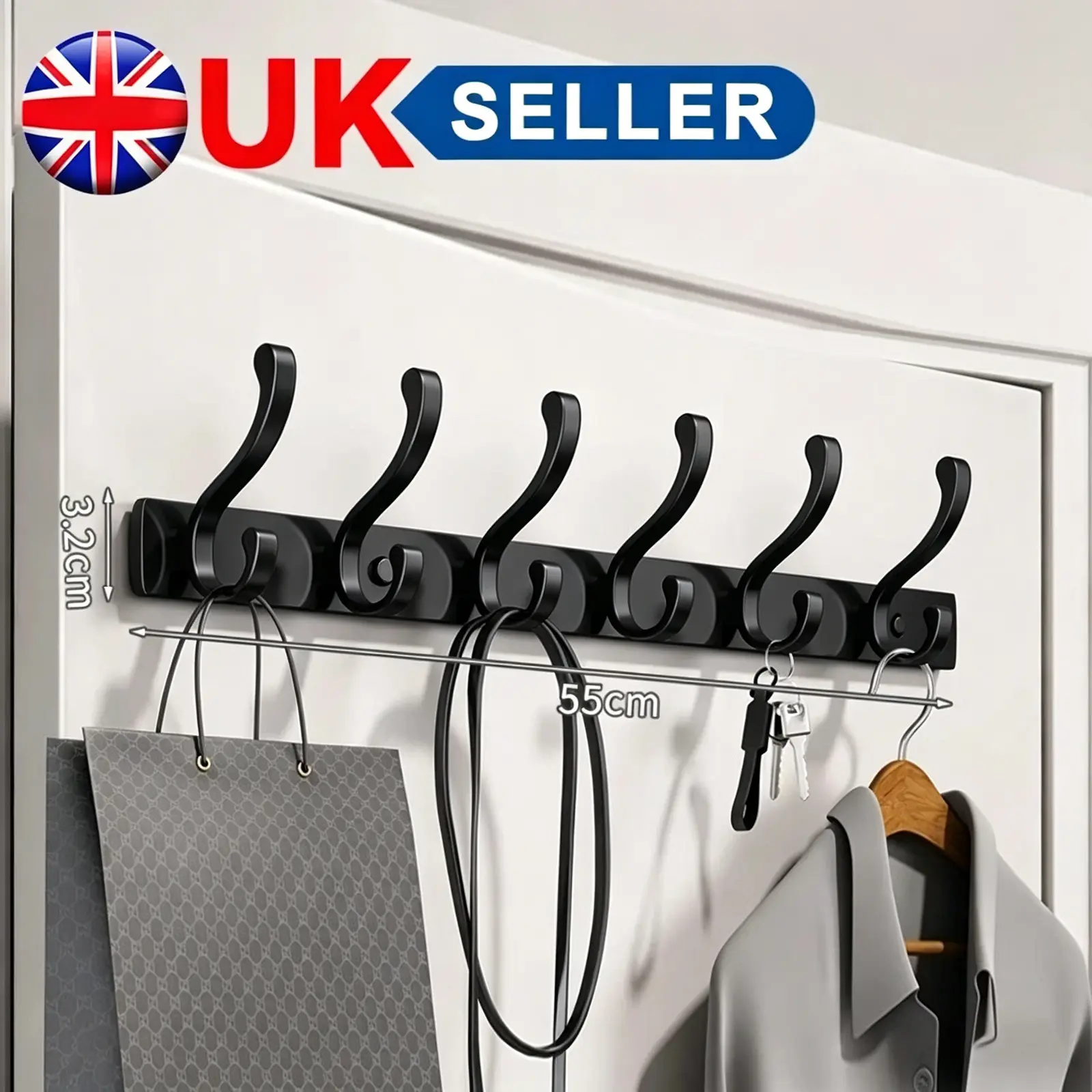 12 Hooks Aluminum Key Coat Clothes Door