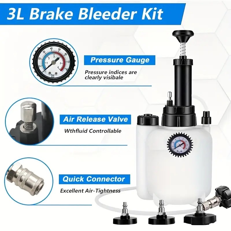 3L Pressure Brake Clutch Fluid Bleeder Bleeding Kit 4 Master Cylinder Adapters — image 6
