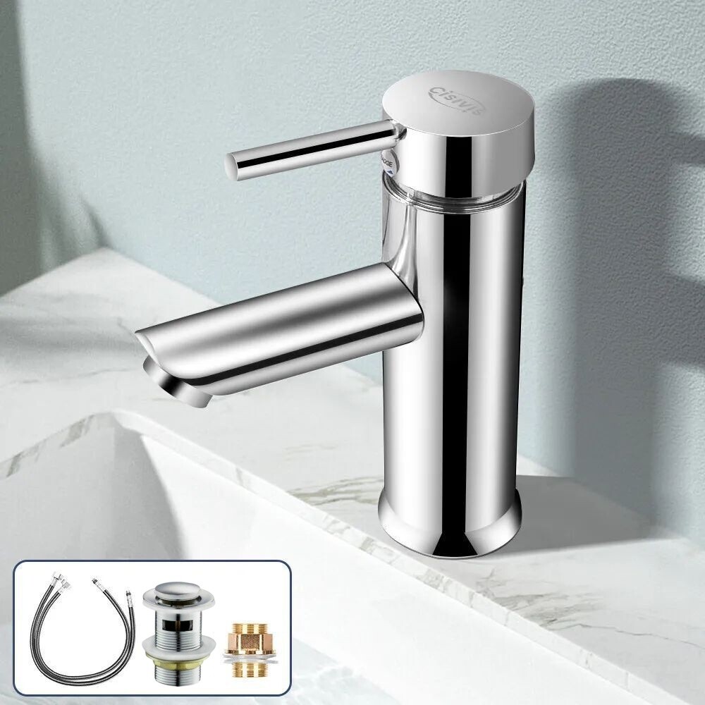 Cisivis Cloakroom Modern Bathroom Basin Sink Mono Chrome Mixer Tap Waste New — image 2