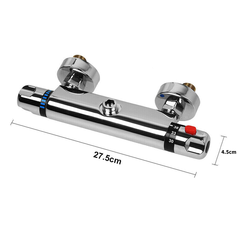 Bathroom Exposed Bar Thermostatic Shower Mixer Valve Tap Chrome 1-2in Outlet UK — image 2
