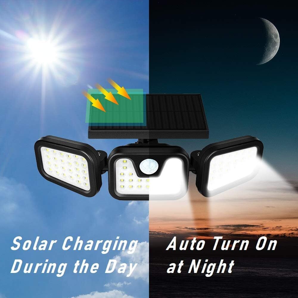 Luz Solar de 3 Cabezales con Sensor de Movimiento