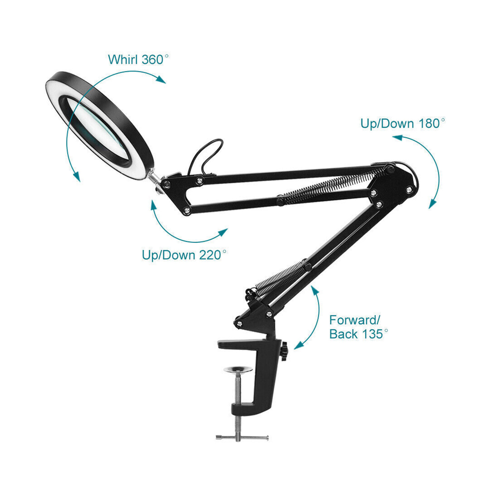 10X Magnifying Glass With Light & Clamp - LED Desk Lamp, 3 Colour Modes Steples