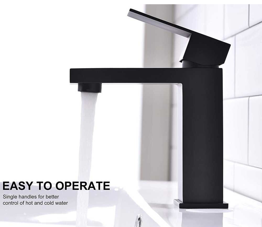 Black Square Waterfall Cloakroom Large Basin Mixer Tap Sink Mono Bathroom &Waste — image 5
