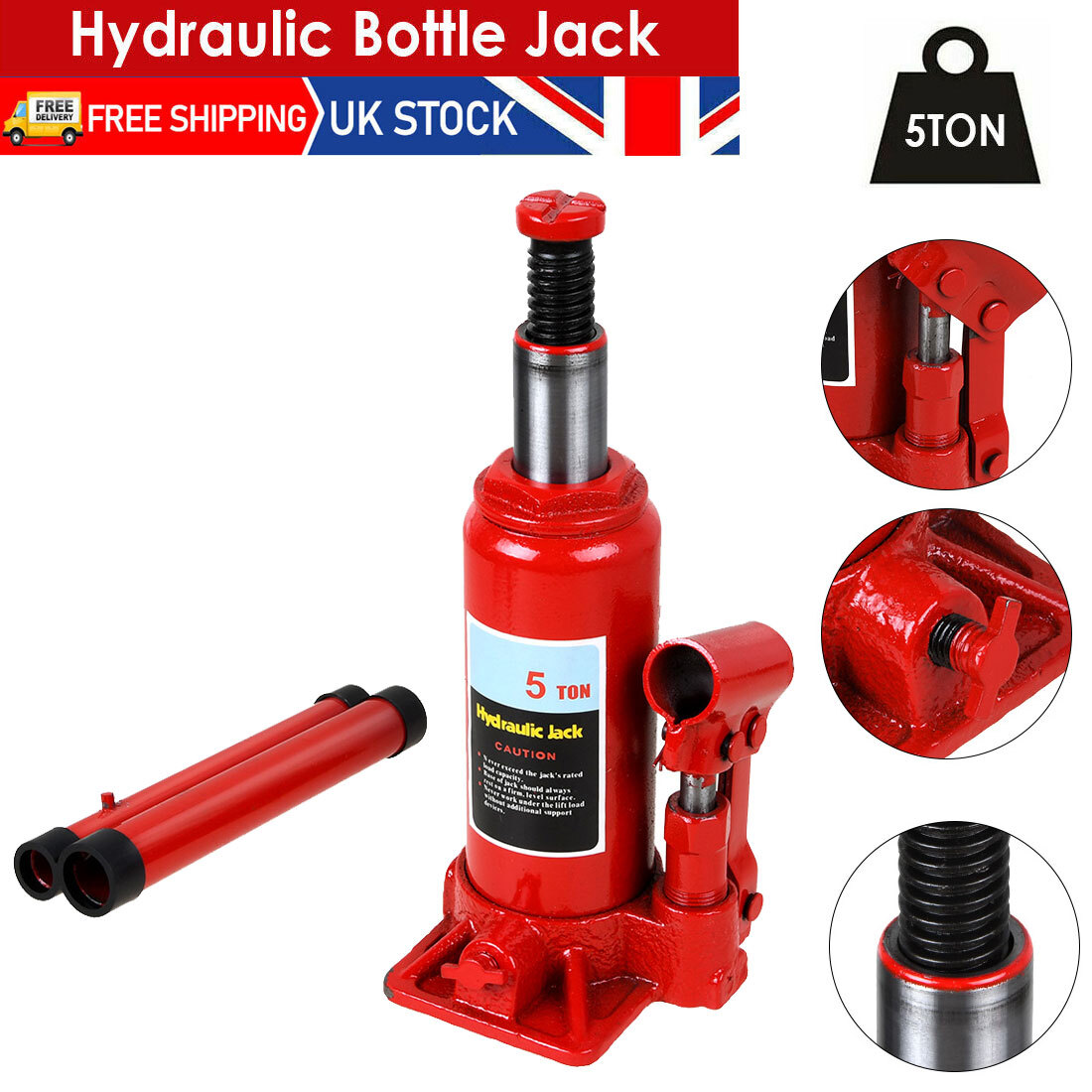 5 Ton Bottle Jack Heavy Duty Hydraulic Lifting Ram Car Van Boat Truck Caravan UK