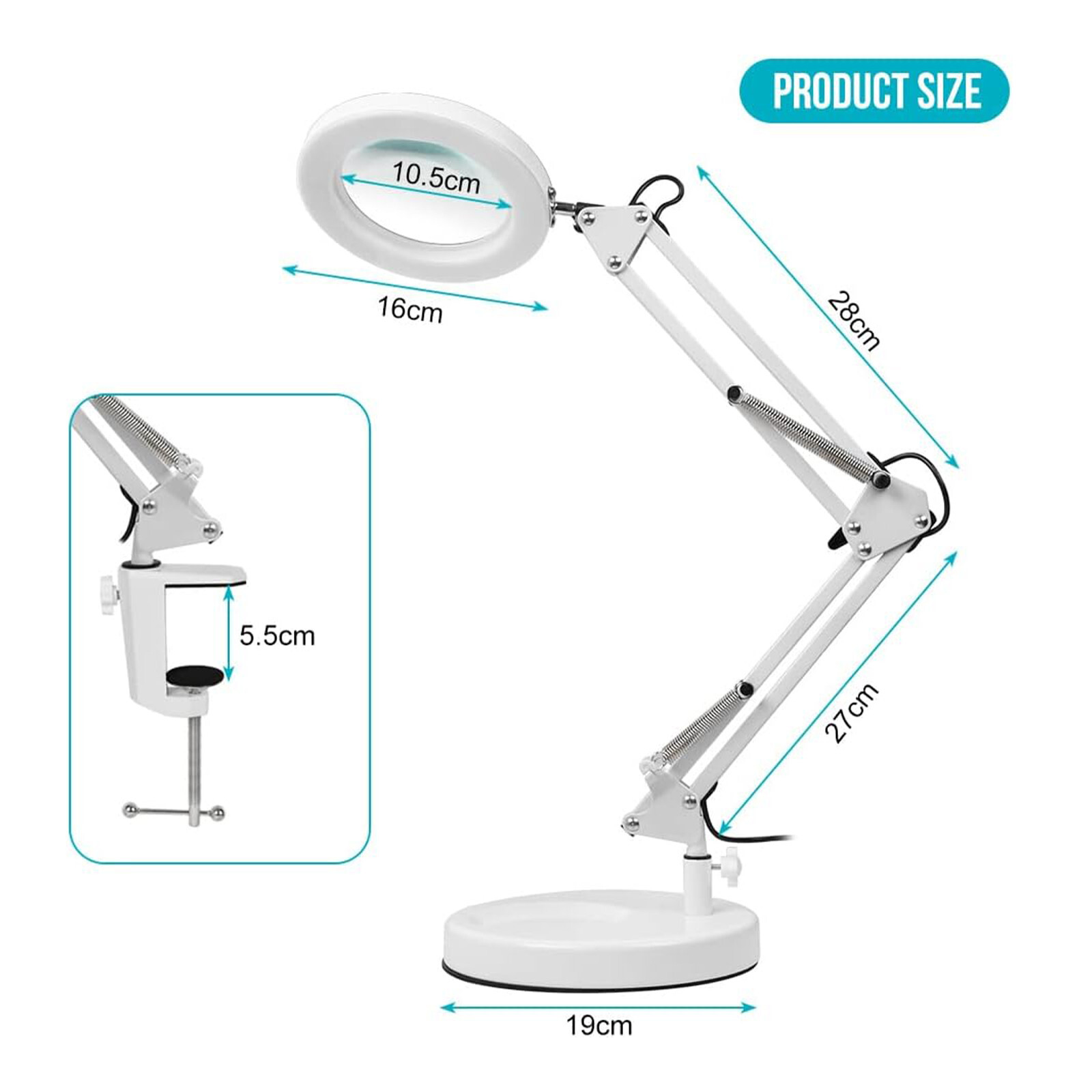 Lupa con Luz LED y Pinza de Escritorio