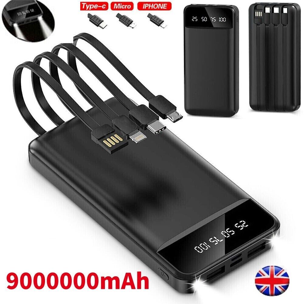Power Bank Pack 9000000mAh Fast Charger 4 USB Battery External For Mobile Phone