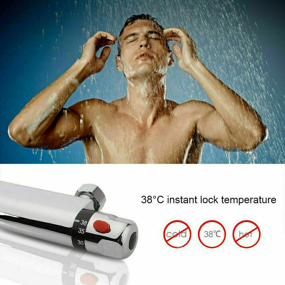 Bathroom Exposed Bar Thermostatic Shower Mixer Valve Tap Chrome 1-2in Outlet UK — image 6