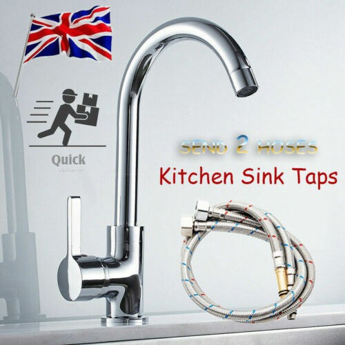 Kitchen Sink Mixer Taps Swivel Spout Single Lever Tap Mono Chrome Faucet Modern — image 4