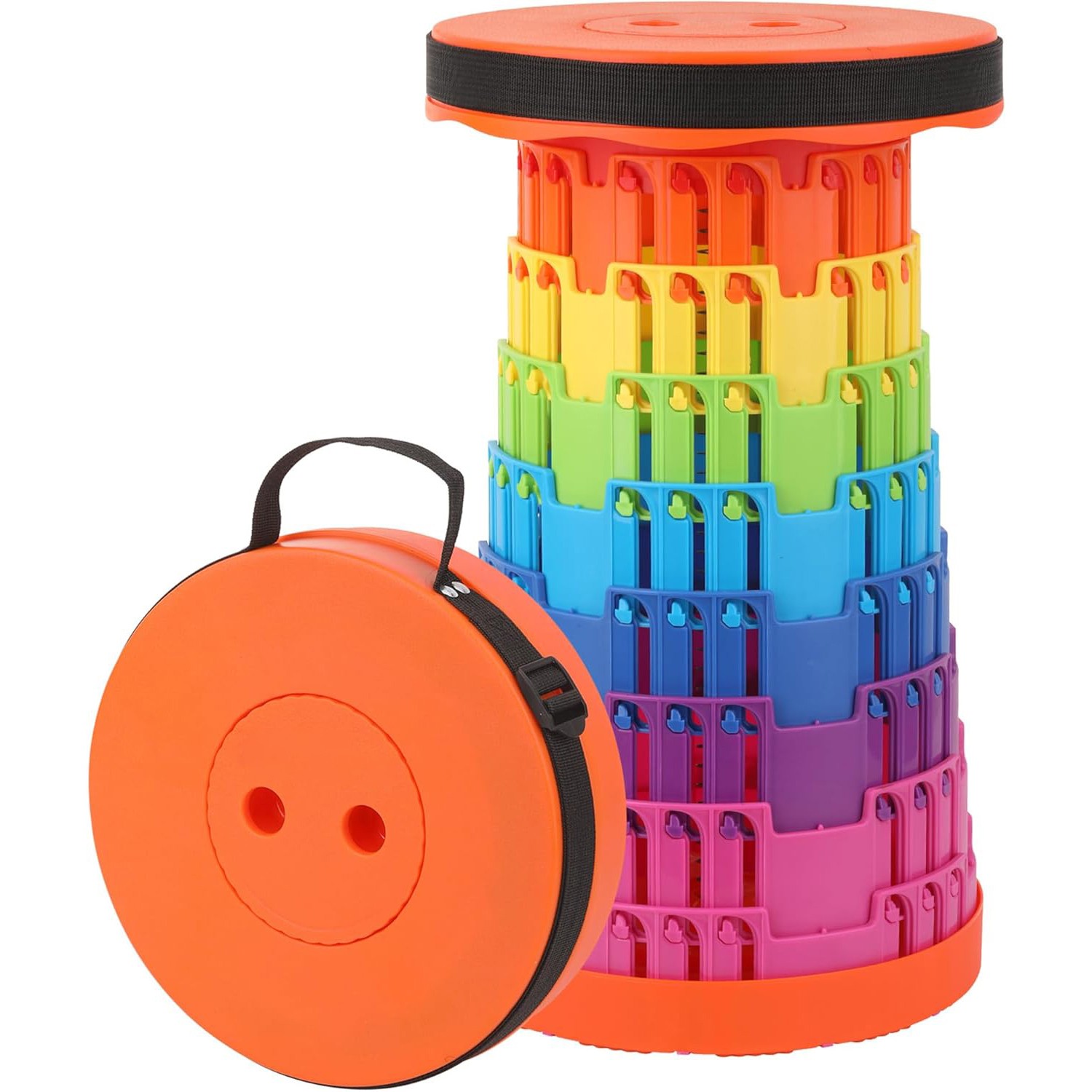 Orange Folding Stool Portable Telescoping Seat Camping Retractable Adjustable UK