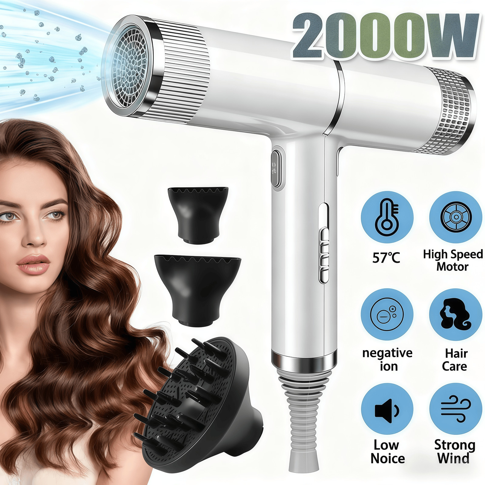 3in1 Professional Style Hair Dryer Nozzle Concentrator Blower Pro Salon Heat UK