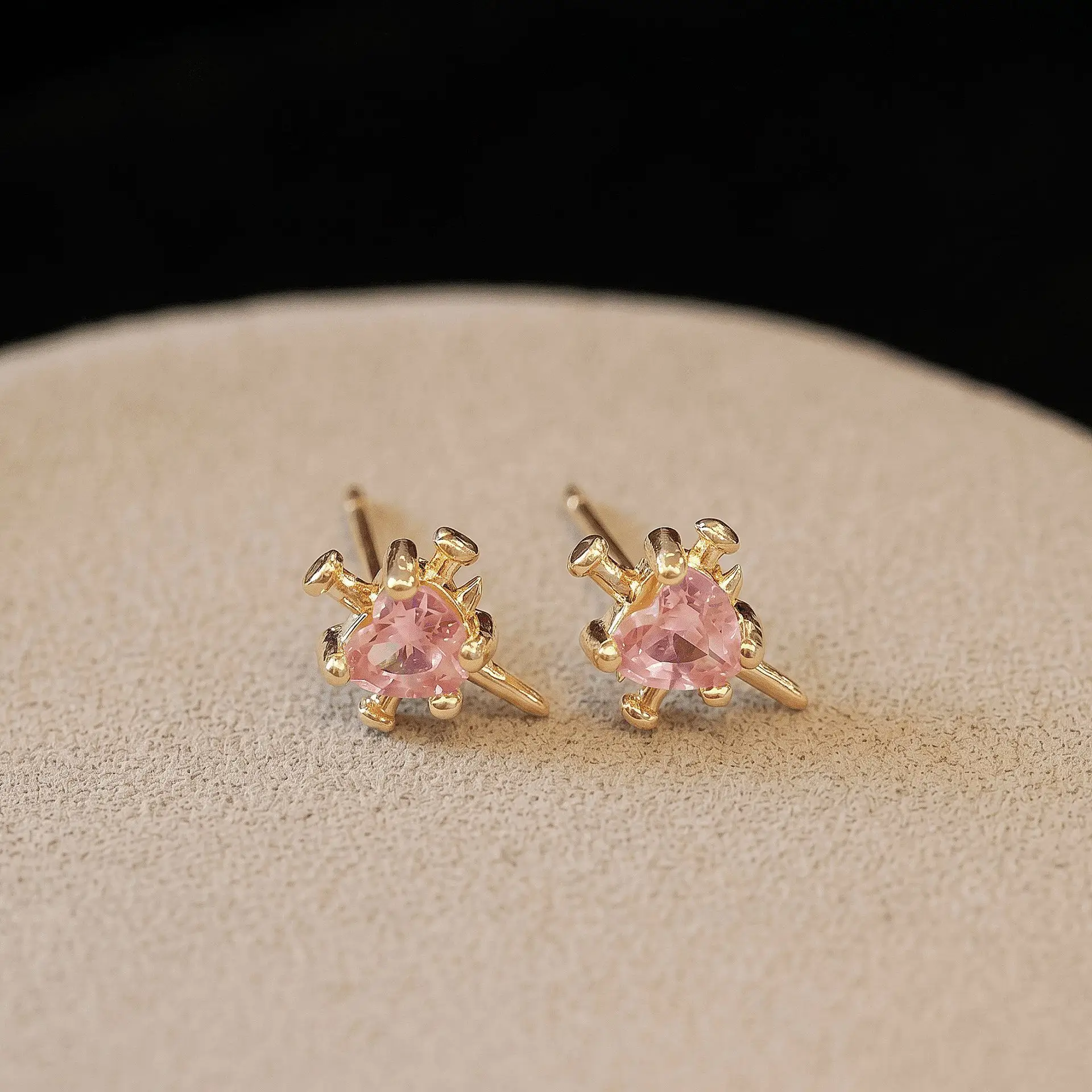 Boho Vintage Thorn Pierced Heart Zircon Earrings