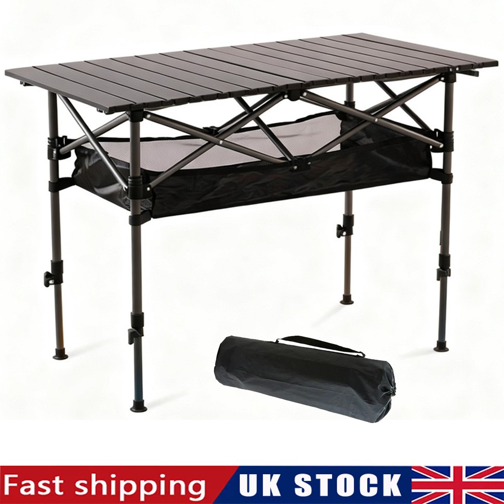 120cm Portable Roll Up Camping Table Foldable Height Adjustable Picnic Table UK