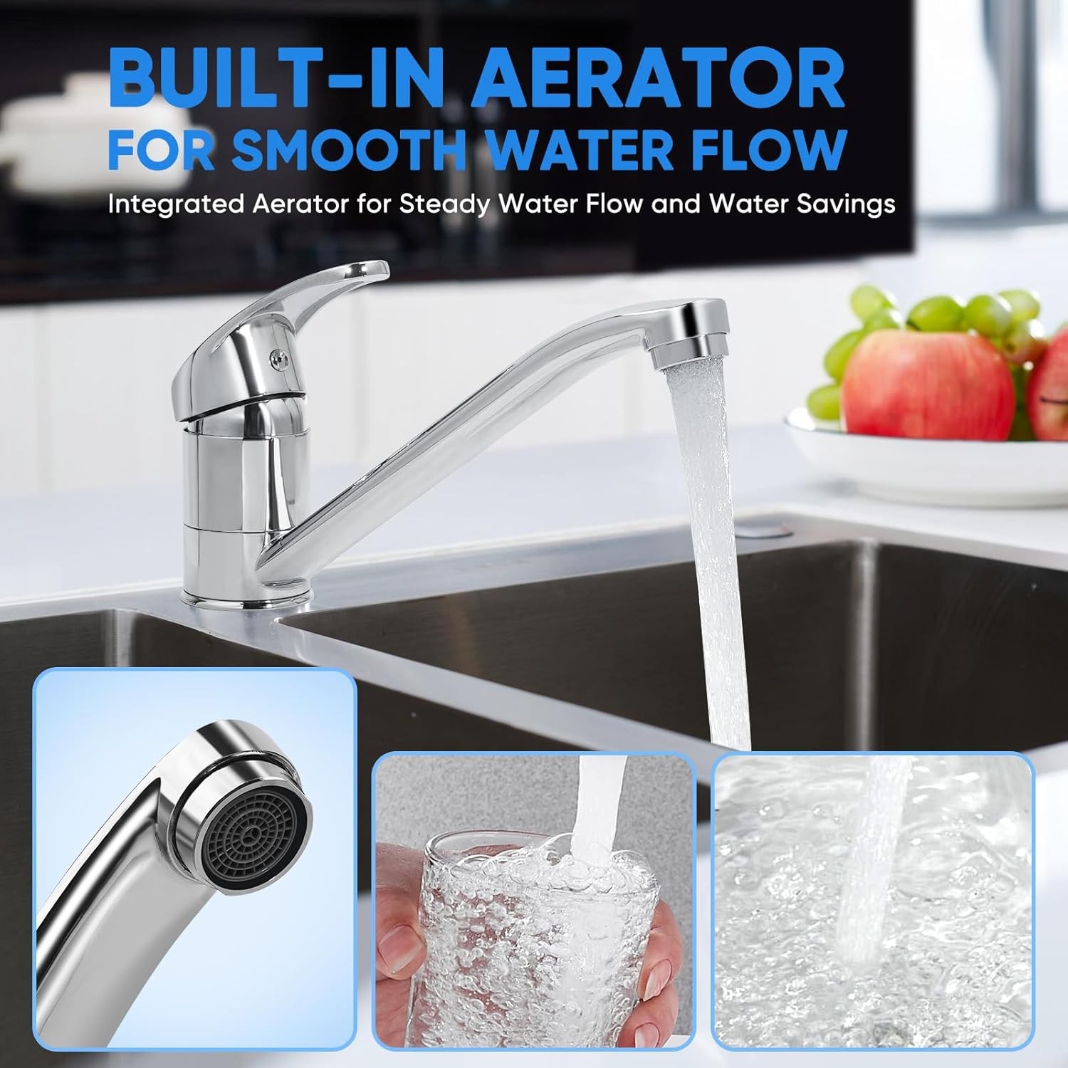 Modern Kitchen Sink Mixer Taps Swivel Spout Single Lever Tap Luna Mono Chrome UK — image 5