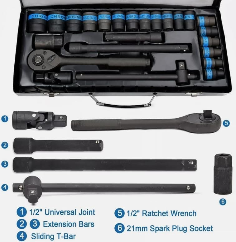 Heavy Duty 1-2in Ratchet Wrench 8-32mm Metric Socket Set Metal Case UK — image 5