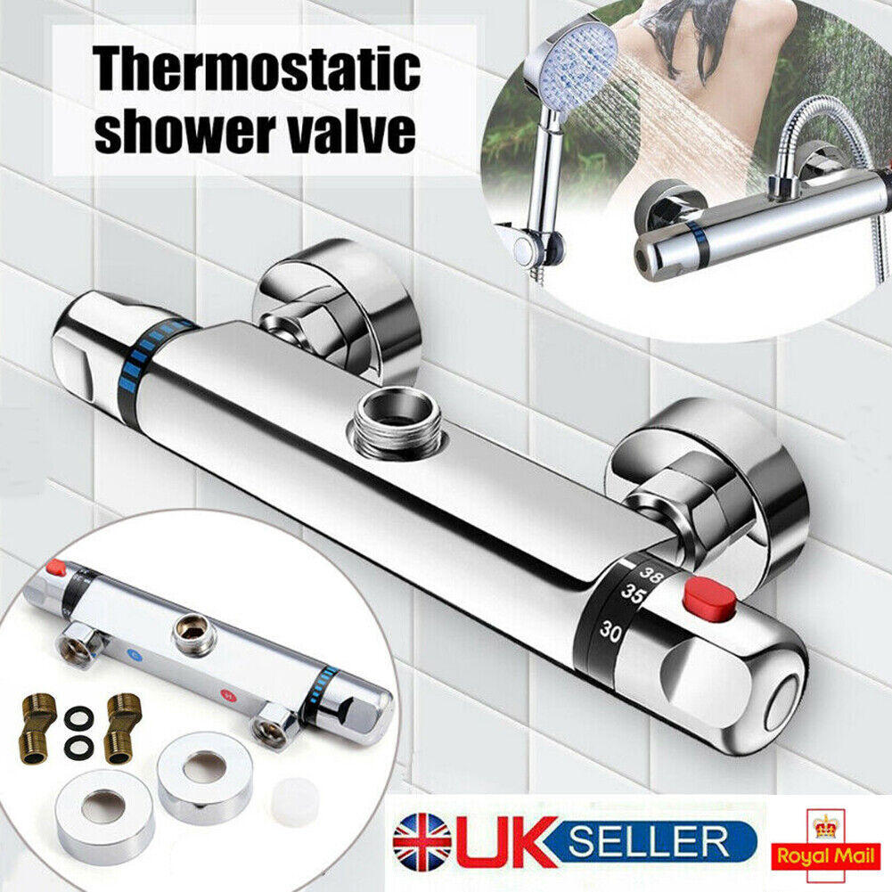 Bathroom Exposed Bar Thermostatic Shower Mixer Valve Tap Chrome 1-2in Outlet UK