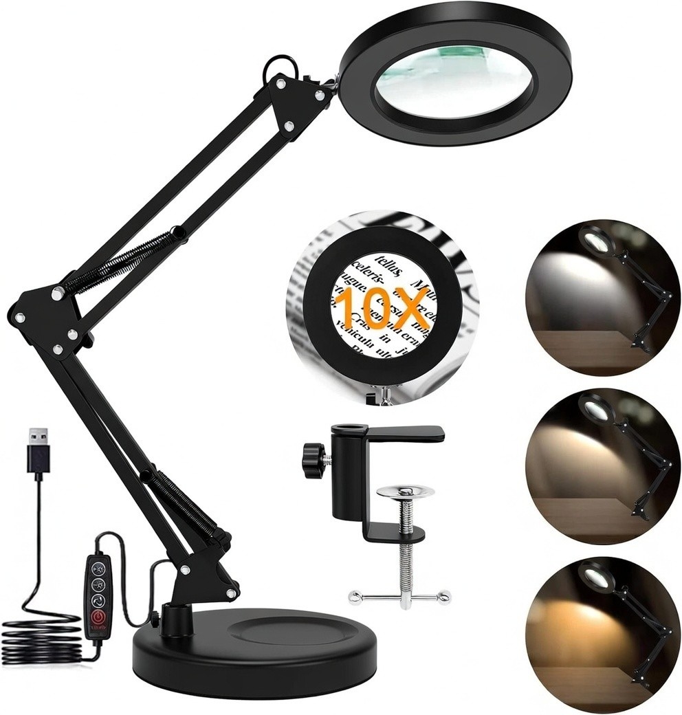 10X Magnifying Glass With Light & Clamp - LED Desk Lamp, 3 Colour Modes Steples — image 2
