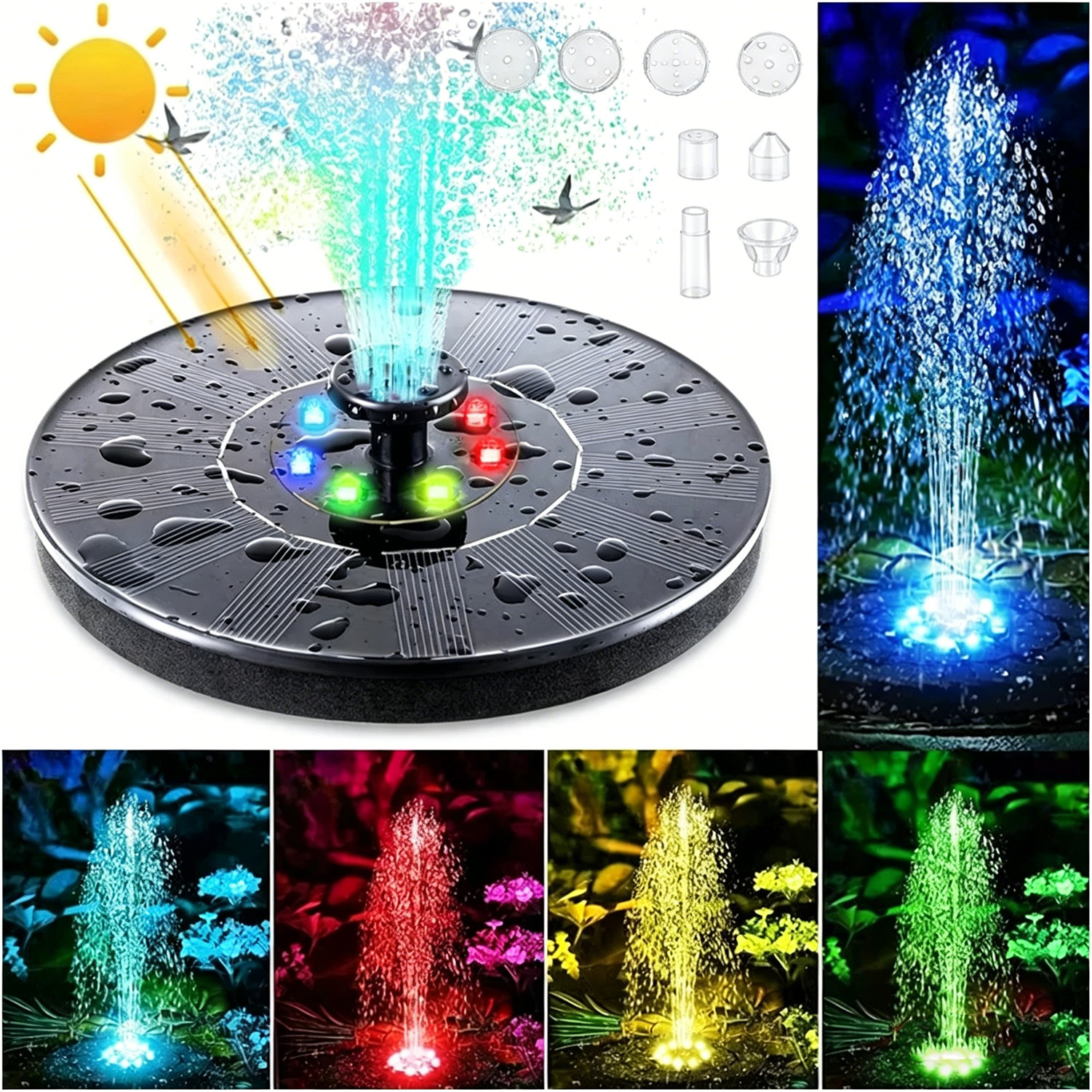 8LED Solar Panel Powered Fountain Water Feature Pump Garden Pool Pond Aquarium