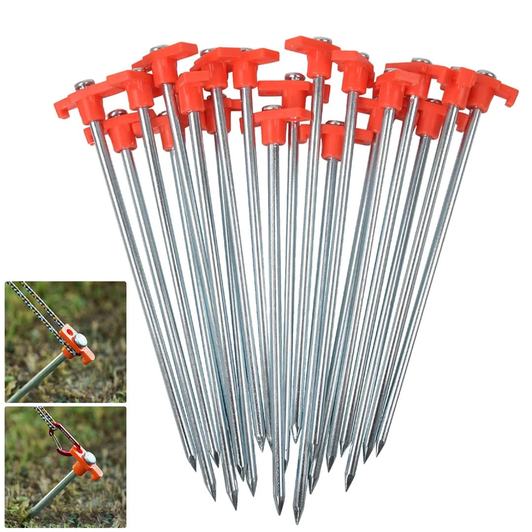 20PCS Heavy Duty Hard Ground 25cm Rock Peg Hook Top Camping Awning Tent Tool UK
