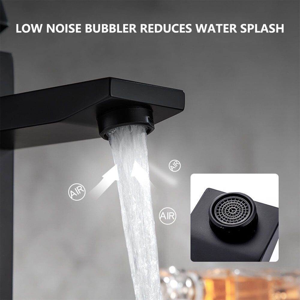 Black Square Waterfall Cloakroom Large Basin Mixer Tap Sink Mono Bathroom &Waste — image 6